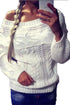 White Chic Boat Neck Long Sleeve Chunky Sweater